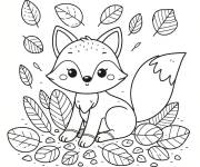 Coloriage Renard avec des feuilles d'automne