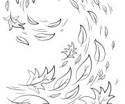 Coloriage Tourbillon de feuilles de l'automne tomb&eacute;es