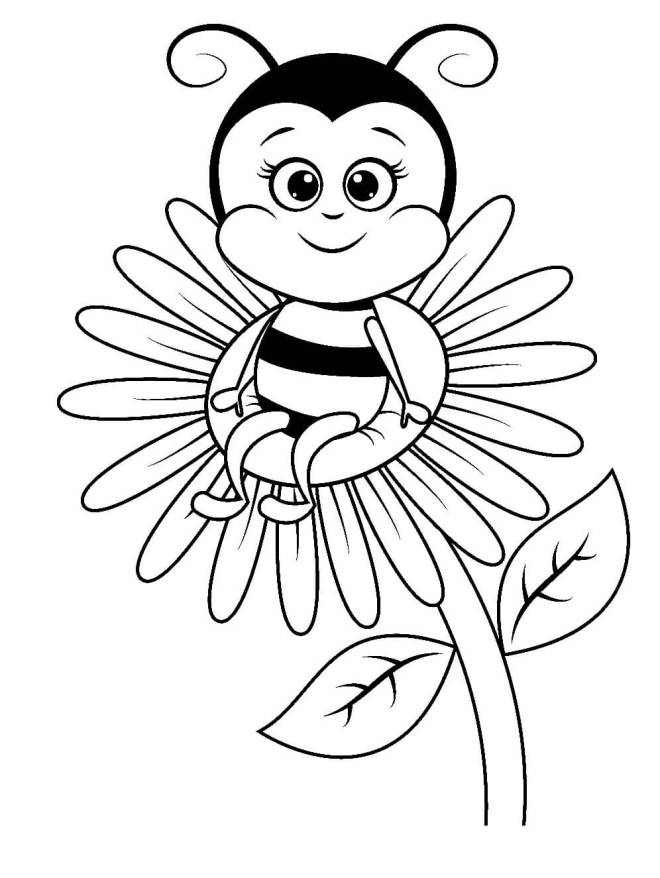 Coloriage et dessins gratuits Abeille souriante sur une fleur à imprimer