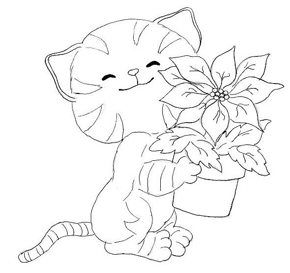 Coloriage Fleur Et Chat Dessin Gratuit A Imprimer