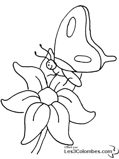 Coloriage et dessins gratuits Papillon sur Fleur à imprimer