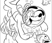 Coloriage Le chien qui nage dans le Fond Marin
