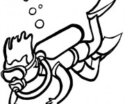 Coloriage Plongeur qui  nage dans les fonds marins