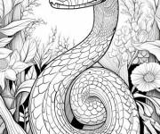 Coloriage Beau serpent au milieu de la for&ecirc;t tropicale