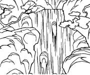 Coloriage Cascade au milieu de la for&ecirc;t tropicale