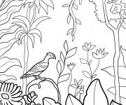 Coloriage Contour d'un oiseau perch&eacute; sur une feuille