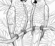 Coloriage Couple Perroquets au milieu de la for&ecirc;t tropicale