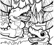 Coloriage Crocodile dans la foret tropicale