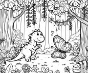Coloriage Dinosaure dans la foret tropicale