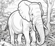 Coloriage El&eacute;phant dans la foret tropicale