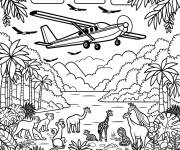 Coloriage Foret tropicale peupl&eacute;e des animaux