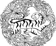 Coloriage Mandala for&ecirc;t tropicale avec le tigre au centre