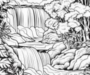 Coloriage Paysage de cascade
