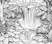 Coloriage Paysage de la for&ecirc;t tropicale en noir et blanc
