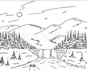 Coloriage Paysage des montagnes sur la foret tropicale