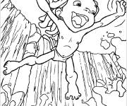 Coloriage Petit Tarzan s'amuse dans la For&ecirc;t tropicale