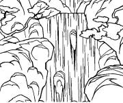 Coloriage Sc&egrave;ne de cascade dans la foret tropicale ps