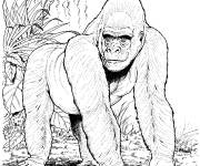 Coloriage Sc&egrave;ne de Gorille adulte dans la foret tropicale