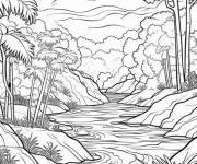 Coloriage Sc&egrave;ne de la foret de l'Amazone