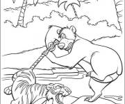 Coloriage Shere Khan et Baloo dans la foret tropicale