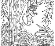 Coloriage Singe mignon suspendu sur l'arbre