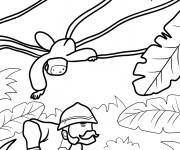 Coloriage Singe rampant sur le chasseur dans la for&ecirc;t