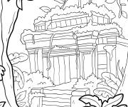 Coloriage Temple antique dans la for&ecirc;t tropicale d'Amazonie