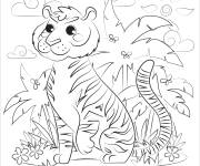 Coloriage Tigre dans la for&ecirc;t tropicale
