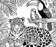 Coloriage Toucans et jaguars