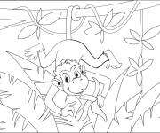 Coloriage Un singe dans la for&ecirc;t tropicale