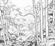 Coloriage Vue r&eacute;aliste d'une for&ecirc;t tropicale