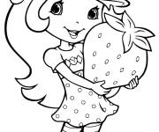 Coloriage et dessins gratuit charlotte aux fraises tenant une grosse fraise à imprimer