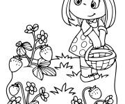 Coloriage Fille dans le jardin des fraises