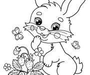 Coloriage Lapin qui adore les fraises