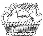 Coloriage Des Fruits organisés dans un panier