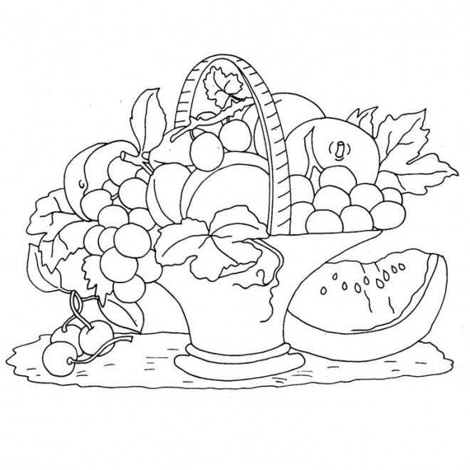 Coloriage Panier de Fruits en couleur dessin gratuit à ...