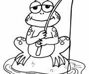 Coloriage Grenouille &agrave; la p&ecirc;che