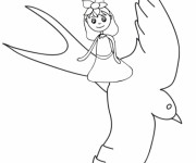 Coloriage Petite fille sur Hirondelle