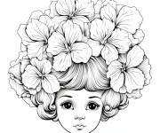 Coloriage Fille au couronne de Hortensia