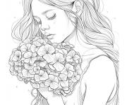 Coloriage Fille et la Hortensia