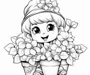 Coloriage Fille se cache derri&egrave;re la Hortensia