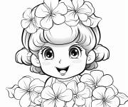 Coloriage Heureuse fille et Hortensia