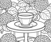 Coloriage Hortensia autour d'une table