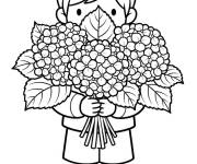 Coloriage Hortensia porte un bouquet de Hortensia