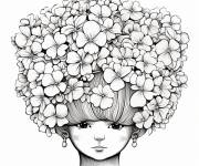Coloriage Hortensia sur la t&ecirc;te de la fille