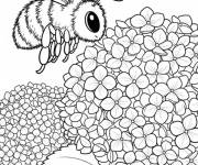 Coloriage Paysage d'une abeille sur la Hortensia