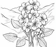 Coloriage Paysage de la montagne avec de Hortensia