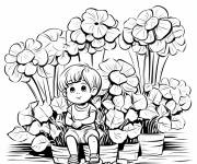 Coloriage Petit jardinier avec la Hortensia
