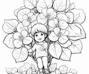 Coloriage Photo d'un garcon mignon devant la Hortensia