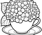 Coloriage Simple Hortensia dans une tasse